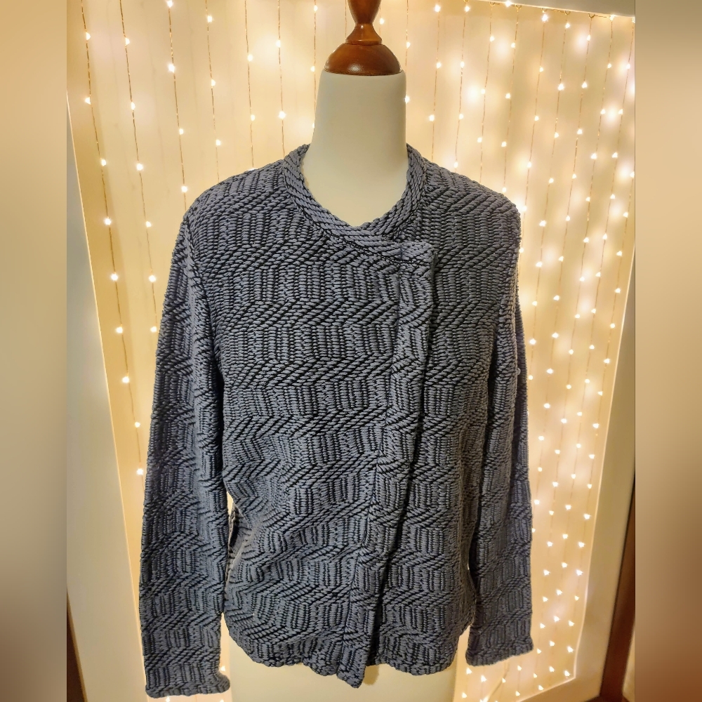 EUC Ann Taylor LOFT Maze Chunky Knit Moto Jacket in Blue Sea - Picture 4 of 12